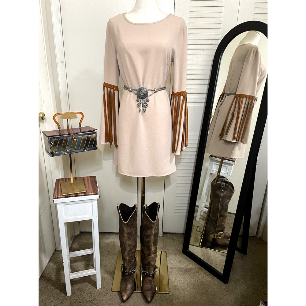 Million Bullpup Dress Womens Small Swing Bell Sleeve Hippie/Boho Mini Dress